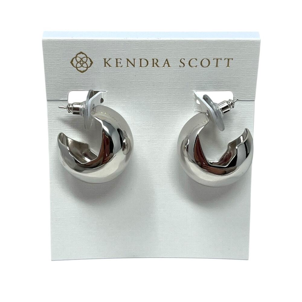 NEW Kendra Scott Kaitlin Hoop Earrings Rhodium Silver 0.90” NWT and Dustbag $85